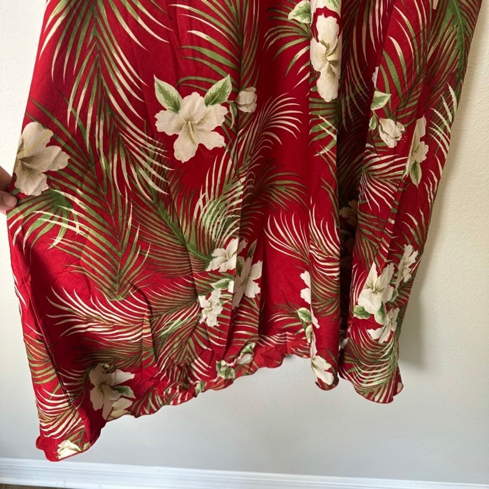 Rima Beachy Red Tropical Hibiscus‎ Palm Print Mini Dress XXL Hawaiian Resortwear - Picture 2 of 7